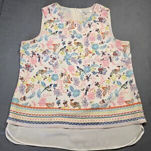 Rose+Olive White Sleeveless Blouse Preppy Floral Scoop Neck Women's Size M Tank